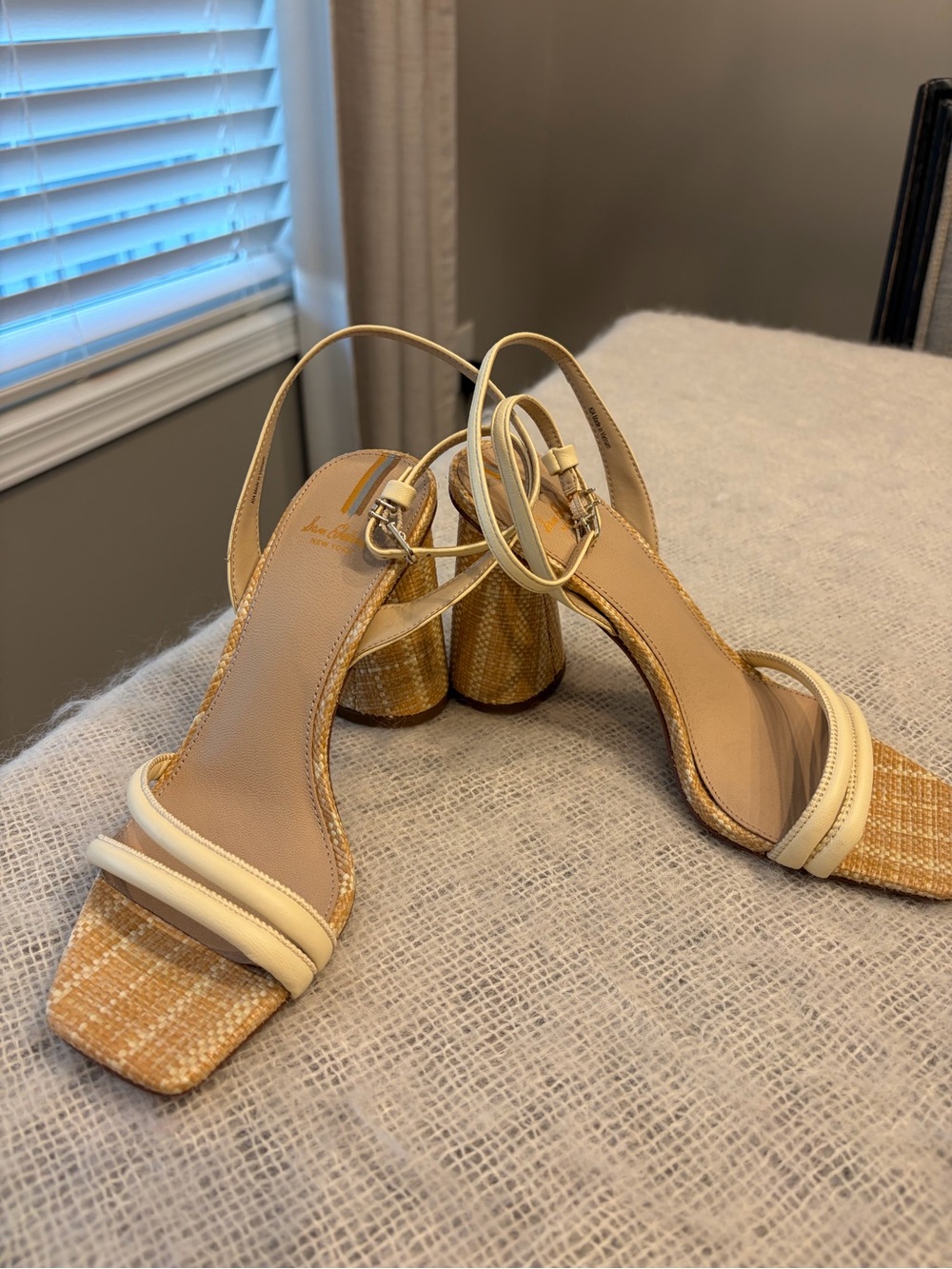 SAM EDELMAN KIA block heel sandal in bleached wheat/ rafia - like new, size 7.5 - Picture 12 of 12